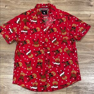Denim & Flower Red Reindeer Print Men's Shirt